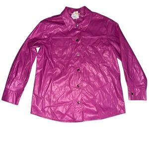 SHE+SKY Shacket Shirt Jacket Womens M Magenta Snap‎ Front Chest barbiecore NWT